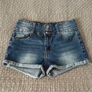Guess High Rise Rolled Hem Denim Jean Shorts